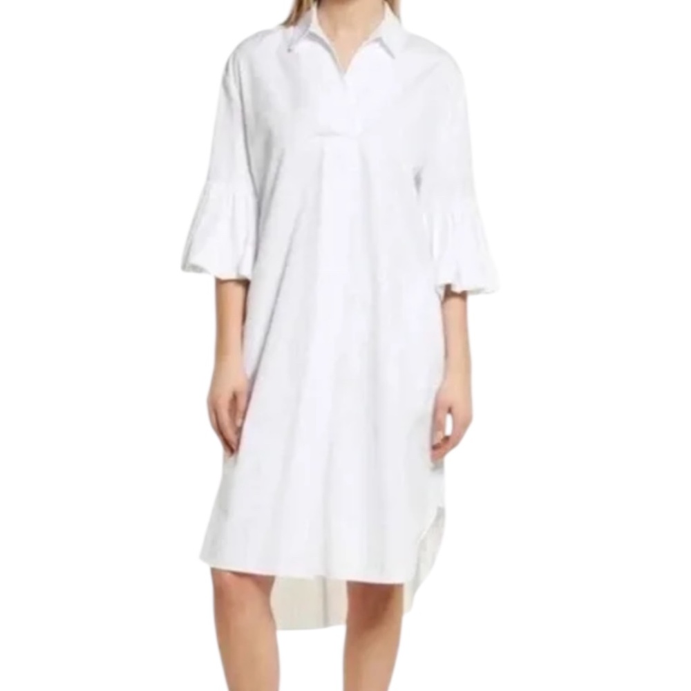 Nordstrom Shirt Dress Bubble Sleeve Small Pockets Poplin Lagenlook Beach Coastal